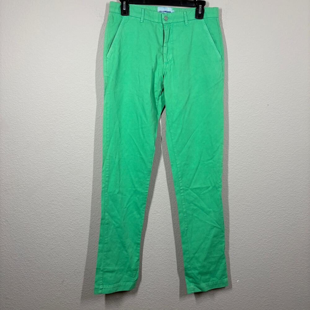 Les Canebiers Mens XS Tartane Chino Pants Green Cotton Straight Leg